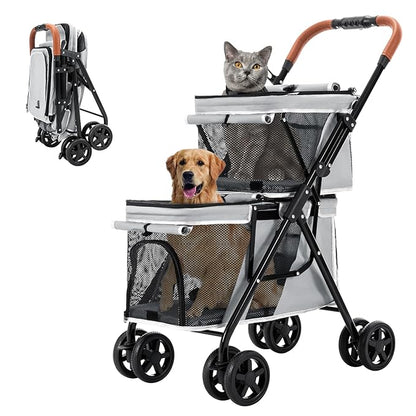 Double Pet Stroller for Dogs and Cats 4 Wheels,