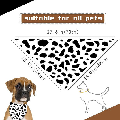 Cow Spots and Leopard Prints Dog Bandana Washable Pets Scarf Triangle Adjustable Handkerchief 2 Sides