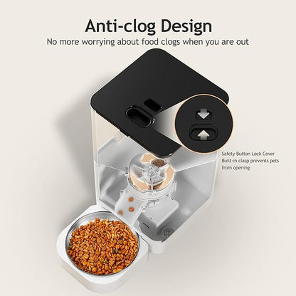 VOLUAS Automatic Cat Feeders - Dry Food Dispenser with Timer, Desiccant Bag, Programmable Portion Size Control 4 Meals Per Day, 10s Voice Recorder