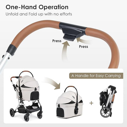 T6 Luxury Pet Stroller for Medium Dog Under 66lbs or 2 Small Dogs & Cats