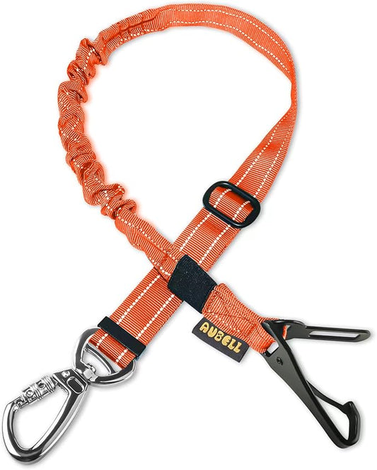 AUBELL Dog Seatbelt, Updated 3-in-1 Pet Car Seat Belt for Dogs, Bungee Dog Car Tether with Clip Hook Latch & Buckle, Heavy Duty Dog Car Harness with Swivel Aluminum Carabiner,Orange