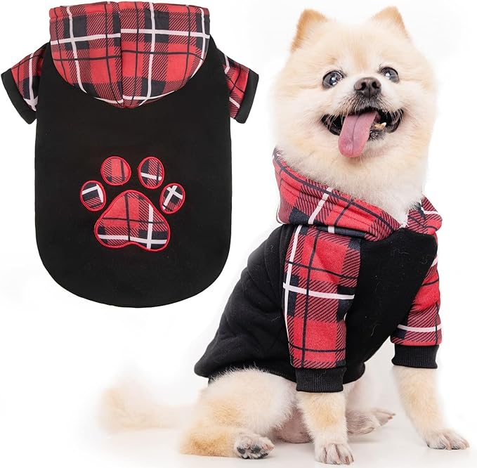 KOOLTAIL Plaid Dog Hoodie Pet Clothes Sweater with Hat and Pocket for Small Medium Large Size Dogs