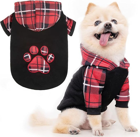 KOOLTAIL Plaid Dog Hoodie Pet Clothes Sweater with Hat and Pocket for Small Medium Large Size Dogs