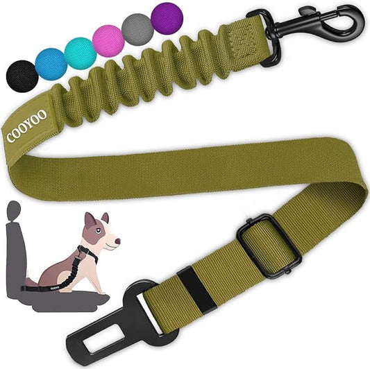 COOYOO Dog Seat Belt,Retractable Dog Car Harness Seat Belt for Car Adjustable Nylon Pet Safety Seat Belts Heavy Duty & Elastic Bungee Buffer