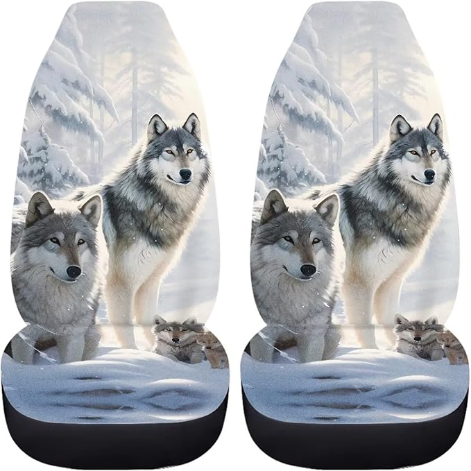 UNICEU Snow Wolf Print Car Seat Covers 2 Packs
