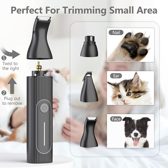 Dog Clippers Grooming Kit Hair Clipper -4 in 1Low Noise -Rechargeable-Cordless Quiet Paw Trimmer Nail Grinder, Trimmer Grooming for Thick Hair&Coats,Pet Shaver for Small and Large Dogs Cats