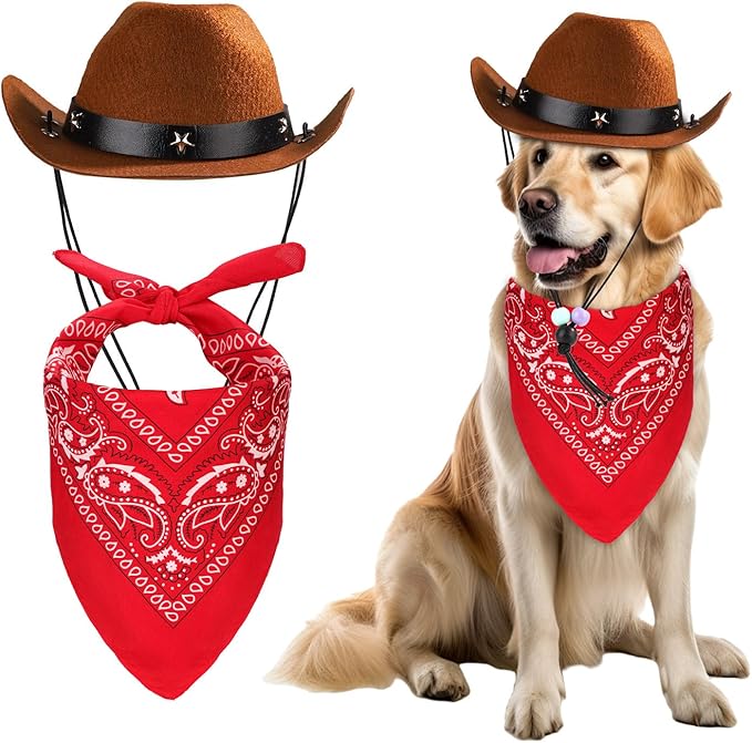 Dog Halloween Costumes, Dog Cowboy Costume Pet Dog Cowboy Hat Dog Bandana Scarf Pet Halloween Costumes Funny Dog Halloween Costumes(Size L)