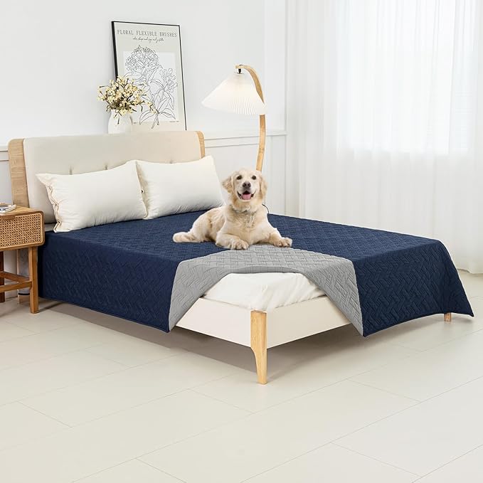 BOCTOPUG Dog Bed Cover for Pets Blankets Rug Pads for Couch Protection Waterproof Bed Covers Dog Blanket Furniture Protector Reusable Changing Pad (Navy Blue+Light Grey, 82"x82")