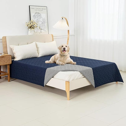 Dog Bed Cover for Pets Blankets Rug Pads for Couch Protection Waterproof Bed Covers Dog Blanket Furniture Protector Reusable Changing Pad (Navy Blue+Light Grey, 82"x102")