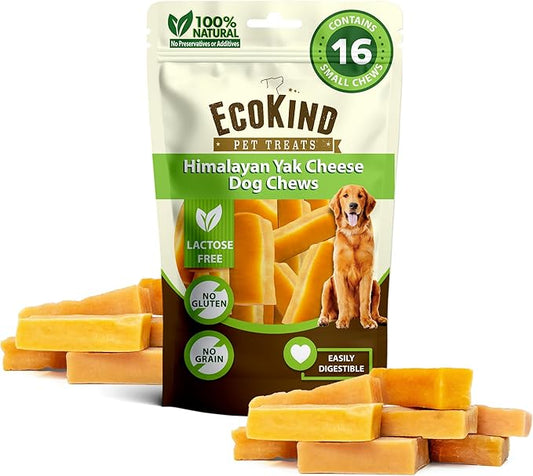 EcoKind Premium Gold Yak Cheese Himalayan Dog Chews, Healthy Dog Treats for Small Dogs, High Protein, All Natural, Long-Lasting Chew, Small - 16 Chews