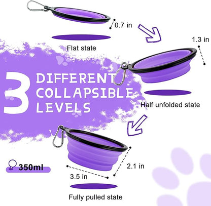 Collapsible Dog Bowls for Travel, 2-Pack Dog Portable Water Bowl for Dogs Cats Pet Foldable Feeding Watering Dish for Traveling Camping Walking with 2 Carabiners, BPA Free