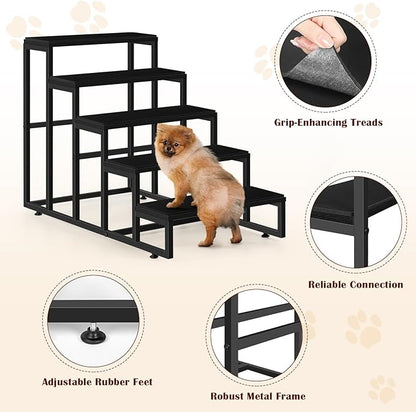 Dog Stairs for High Beds 5 Tier Dog Steps Black Pet Steps Stairs Ramps with Non-Slip Stair Tread for Puppy