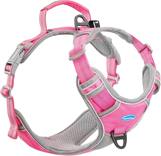 ThinkPet No Pull Harness Breathable Sport Harness with Handle-Dog Harnesses Reflective Adjustable for Medium Large Dogs,Back/Front Clip for Easy Control XL Pink