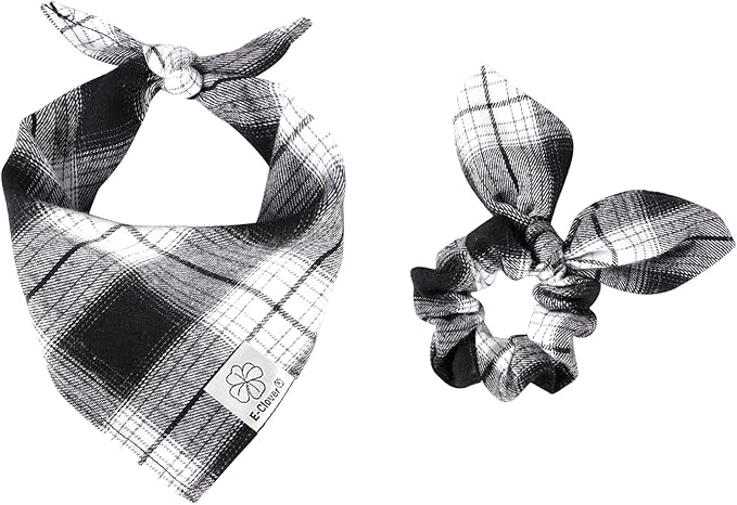 E-Clover Dog Bandanas & Matching Scrunchie Set Plaid