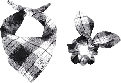 E-Clover Dog Bandanas & Matching Scrunchie Set Plaid