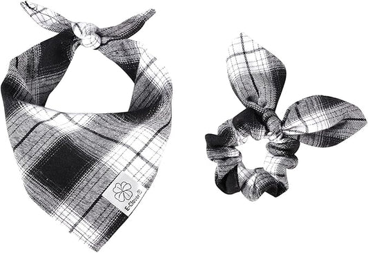 E-Clover Dog Bandanas & Matching Scrunchie Set Plaid