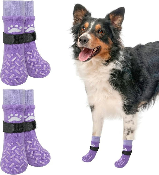 SCENEREAL Dog Socks to Prevent Licking Paws for Hot Pavement, Anti Slip Long Dog Grip Socks for Hardwood Floors, Dog Shoes Booties&Paw Protector for Small Medium Large Senior Dog, Pet Socks for Wounds