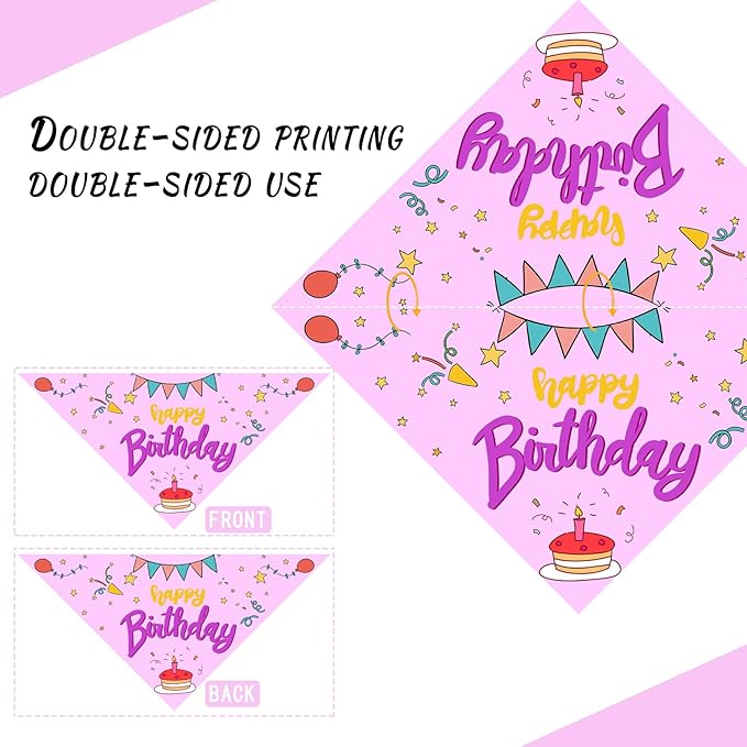 Happy Birthday Dog Bandana Washable Pets Scarf Triangle Adjustable Handkerchief
