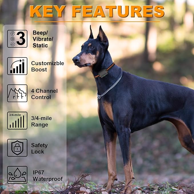 Dog Shock Collar 3300FT 4 Channels Dog Training Collar with Remote for 8-120lbs Small Medium Large Dogs