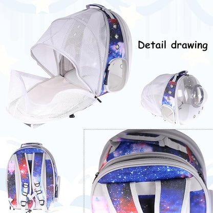 Cat Clear Bubble Backpack Carrier, Space Capsule Astronaut Backpack for Cats Small Dog Kitten Bunny Airline Approved Travel Hiking Camping Cat Book Bag (Galaxy Blue, Bubble Window)