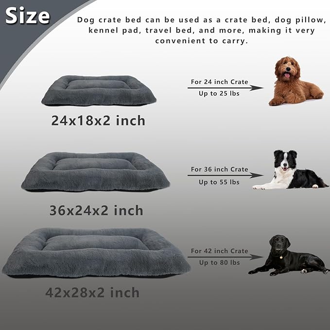 24 Inch Dog Crate Bed Orthopedic,Small Dog Bed for Crate Washable,Dog Crate Pads for Small Dogs 24 x 18 Dark Grey Faux Fur Soft Cozy Calming Anti Anxiety