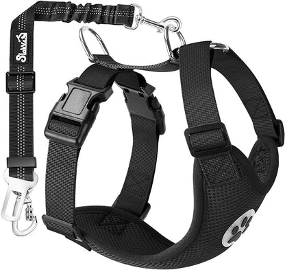 SlowTon Dog Seat Belt Harness for Car, Dog Car Harness Adjustable Mesh Breathable & Dog Seatbelt Safety Tether with Elastic Bungee for Small Medium Large Pets(Black, Double Clip, M)