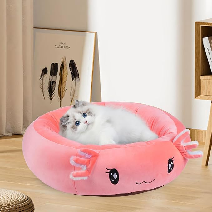 26" Pink Axolotl Pet Bed, Calming Dog & Cat Plush Bed, Fulffy Comfy Padded Cat Mat Plush Pet Bed, Non-Slip Bottom, Soft Washable Sleeping Dog Cot for Medium Small Dogs Cat Puppy Kitty