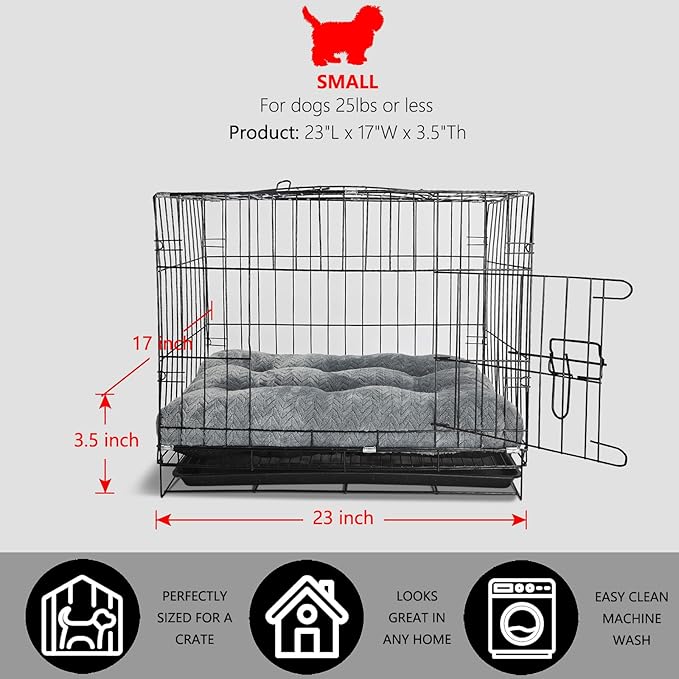 Small Dog Bed for Crate Washable Extra Soft 24 inch Dog Crate Bed with Anti-Slip Bottom Puppy Sleeping Pad for Small Breeds Dogs up to 25 lbs 24" x 18",Dark Grey