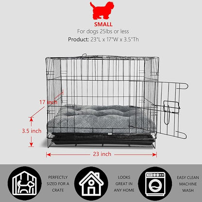 Small Dog Bed for Crate Washable Extra Soft 24 inch Dog Crate Bed with Anti-Slip Bottom Puppy Sleeping Pad for Small Breeds Dogs up to 25 lbs 24" x 18",Dark Grey