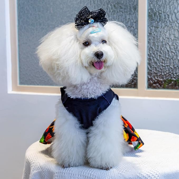 CuteBone Dog Dresses Velvet Holiday Small Dogs Clothes Onesie Pet Apparel Girl Puppy Skirt with Bow Hair Rope CVA26M-D