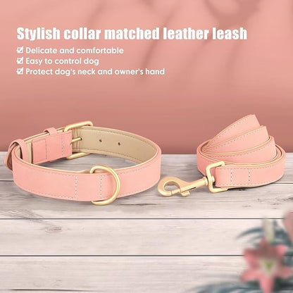 Beirui Soft Padded Leather Dog Collar and Leash Set 4FT Leather