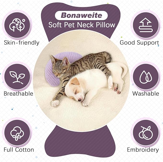 Bonaweite Cat Pillow, Soft Calming Pillow for Dogs, Pet Neck Pillows for Cervical Protection and Sleeping Support, Cat Calming Toy for Anxiety Relief, U-Shaped Soothing Cuddler