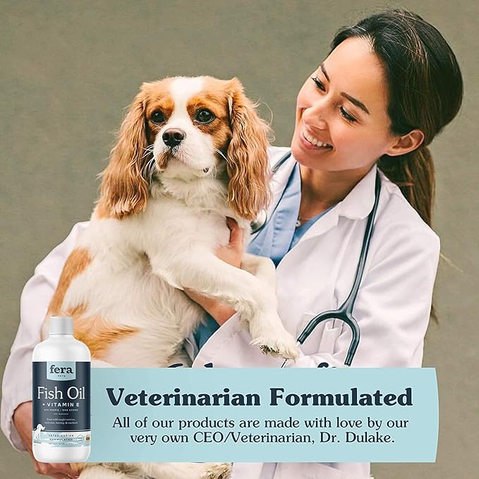 Fera Pets Fish Oil for Dogs & Cats – 16oz, 96 Servings – Vet Created - Liquid Fish Oil with Wild-Caught Fish -for Pet’s Skin, Immune & Brain Function