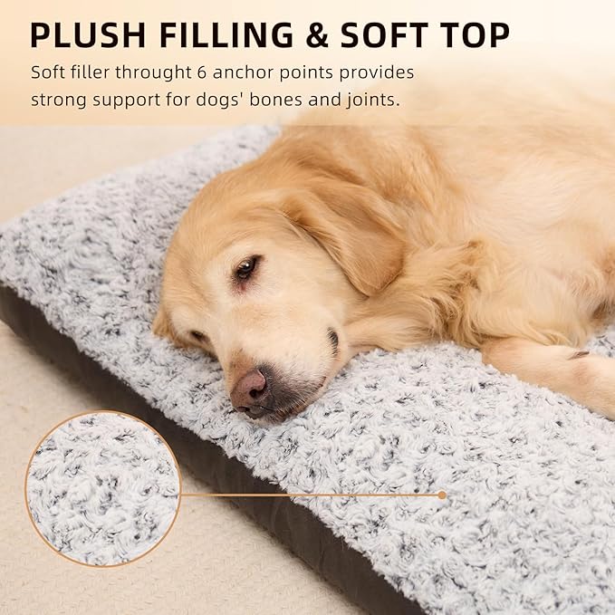 Washable Dog Crate Bed Deluxe Plush Dog Beds Reversible All-Seasons Bed Pet Sleeping Mattress for Large