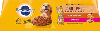 PEDIGREE CHOPPED GROUND DINNER Adult Canned Soft Wet Dog Food Variety Pack, with Chicken and with Beef, 13.2 oz. Cans (Pack of 12)