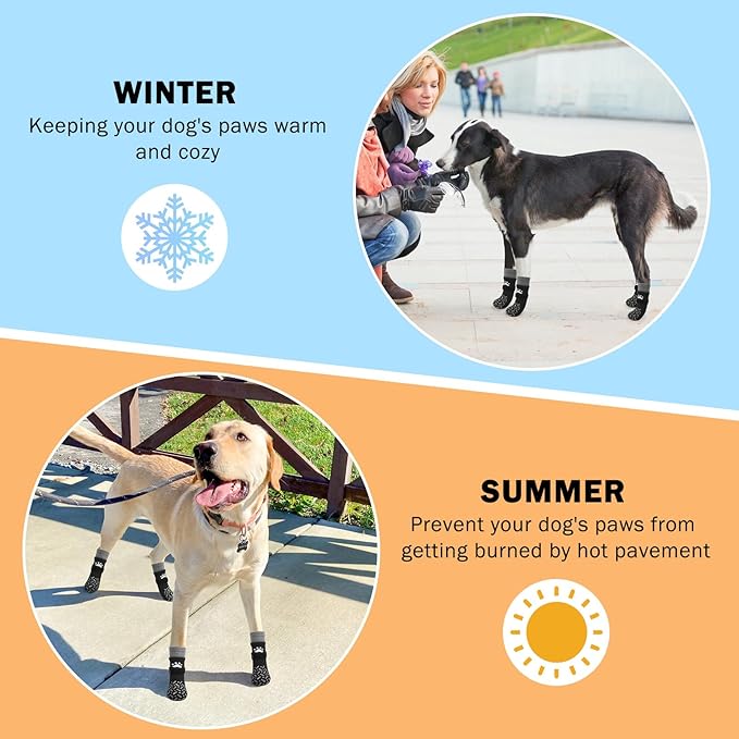 SCENEREAL Dog Socks to Prevent Licking Paws for Hot Pavement, Anti Slip Long Dog Grip Socks for Hardwood Floors, Dog Shoes Booties&Paw Protector for Small Medium Large Senior Dog, Pet Socks for Wounds