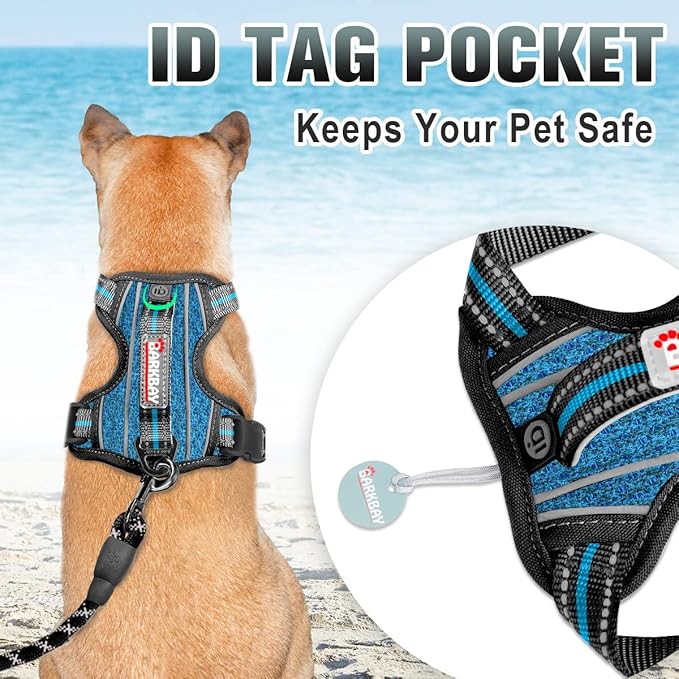 BARKBAY No Pull Dog Harness Large Step in Reflective Dog Harness with Front Clip and Easy Control Handle for Walking Training Running with ID tag Pocket(Blue/Black