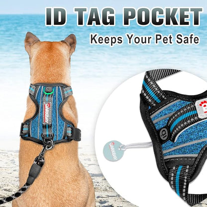 BARKBAY No Pull Dog Harness Large Step in Reflective Dog Harness with Front Clip and Easy Control Handle for Walking Training Running with ID tag Pocket(Blue/Black