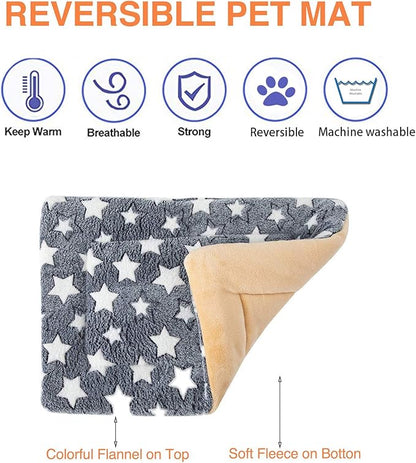 2 Pcs Pet Bed Mats. Ultra Soft Pet (Dog/Cat) Bed with Cute Prints. Reversible Faux Lambswool Kennel Pad for Medium Small Dogs and Cats. Machine Washable Pet Bed.