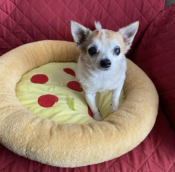 TONBO Soft Plush Small Cute and Cozy Food Dog Cat Bed, Washer and Dryer Friendly (Pizza)