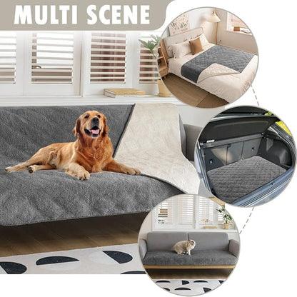 Waterproof & Anti-Slip Washable Faux Fur Dog Bed Cover and Pet Blanket Couch Cover Sofa Pet Bed Mat ，car Incontinence Mattress Protectors Furniture for Most Cats Dogs Pets