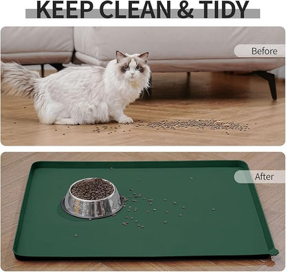 Reopet Waterproof Pet Feeding Mat with High Raised Edges, Heavier and Thicker Placemats for Cat Dog Water Bowl, BPA Free Silicone Feeding Mat, Dog Cat Feeding Mats for Food and Water Prevent Spill