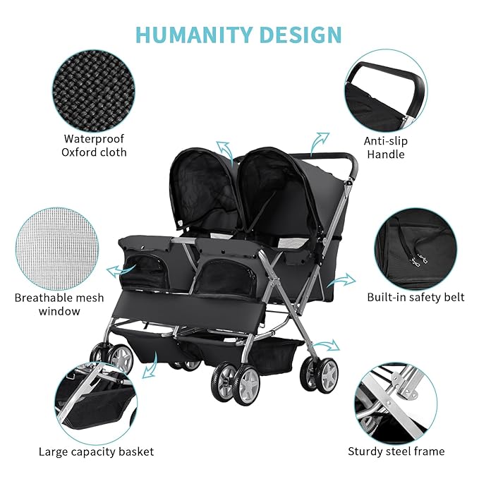 Double Pet Stroller 2 Dogs