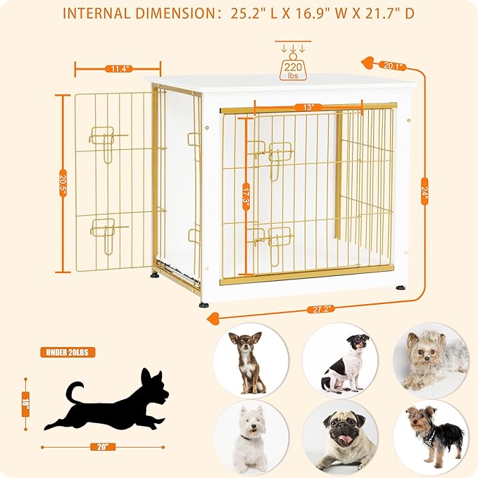 DWANTON Dog Crate Furniture with Cushion 27.2" L,