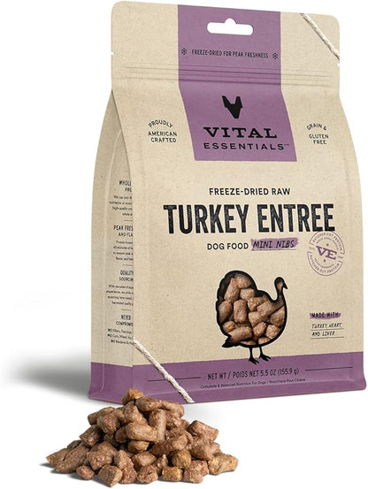 Vital Essentials Freeze Dried Raw Dog Food, Turkey Mini Nibs Entree, 5.5 oz