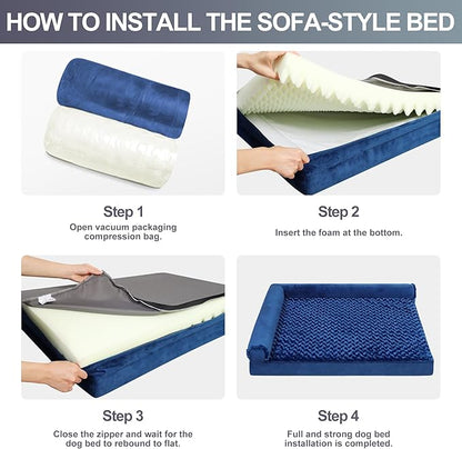 Orthopedic Dog Bed Deluxe Plush L-Shaped Dog Couch Beds with Waterproof Lining Bolster Dog Sleeping Sofa with Removable Washable Cover & Nonskid Bottom Pet Bed for Medium Large Dogs 40 x 32 Inch