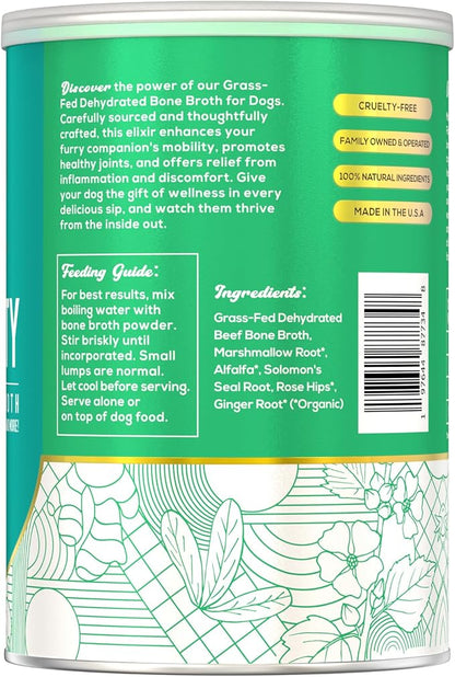 Fido's Mobility Bone Broth for Dogs - Grass-Fed Beef Bone Broth Powder & Organic Herbs - Joint Supplement for Dogs - Dog Food Topper for Dry Food - 60 Scoops