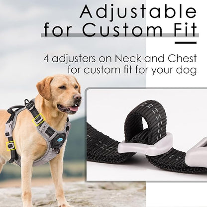 ThinkPet No Pull Harness Breathable Sport Harness with Handle-Dog Harnesses Reflective Adjustable for Medium Large Dogs,Back/Front Clip for Easy Control