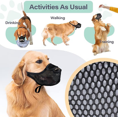 LUCKYPAW Dog Muzzle for Large Medium Small Dogs, Mesh Muzzle for Dog to Prevent Biting Chewing Licking Eating, Soft Dog Muzzle with Front Opening Design for Drinking Panting