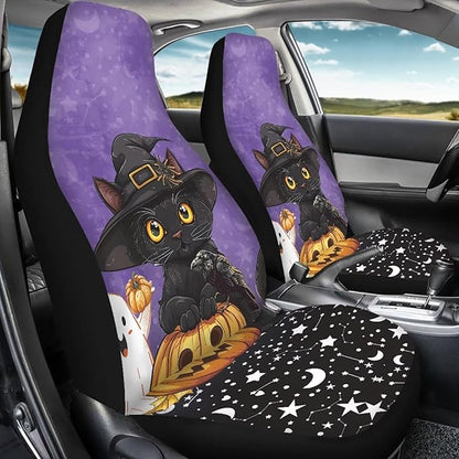 UNICEU Car Seat Covers Halloween Cute Cat Set 2Pcs Universal